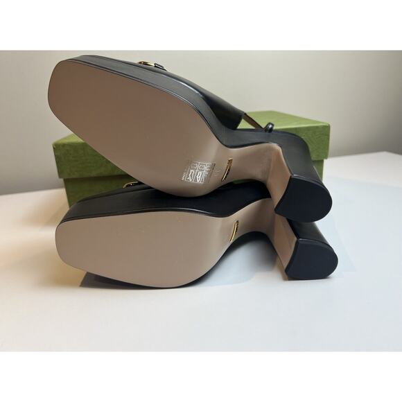 GUCCI SHOES PLATFORM BLACK LEATHER SLINGBACK PUMPS w HORSEBIT $1,100 sz 39 9 - Picture 3 of 9